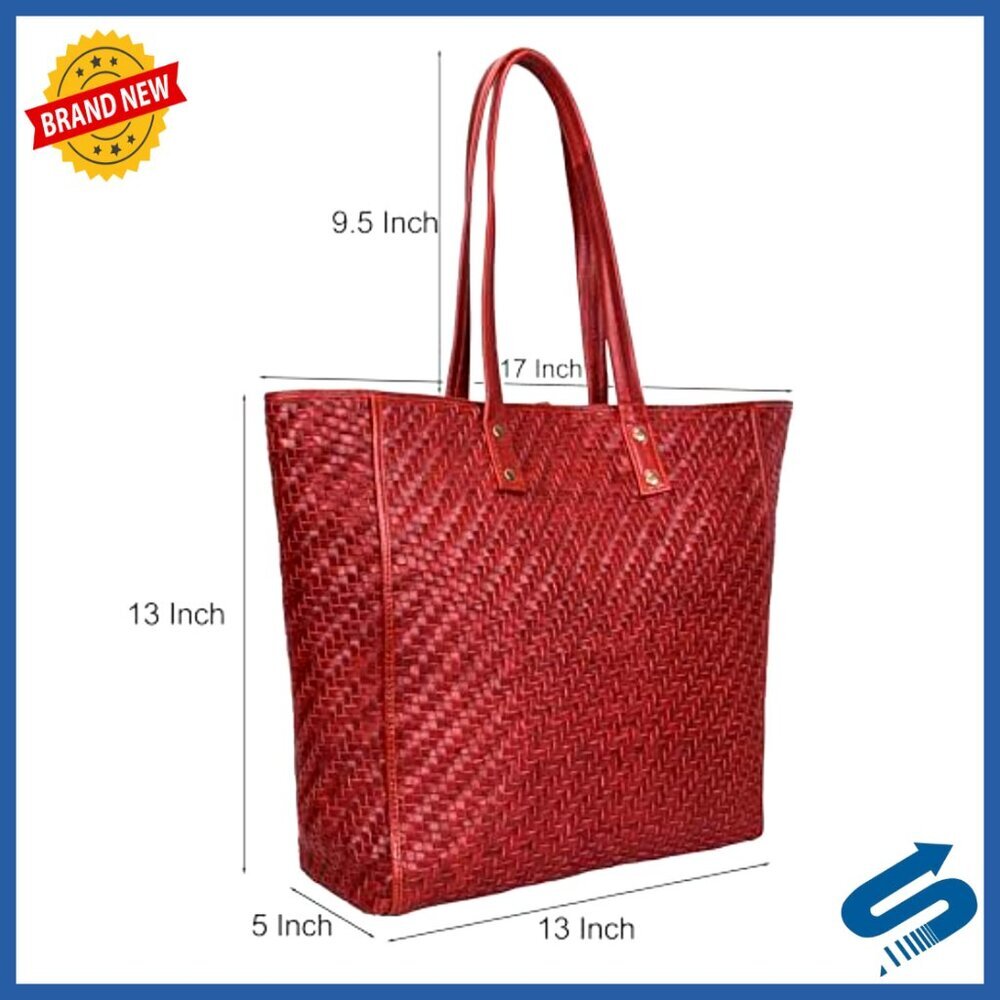 Braided Leather Tote Shoulder Bag Vintage Designer Elegant Minimal Chic - Picture 2 of 6